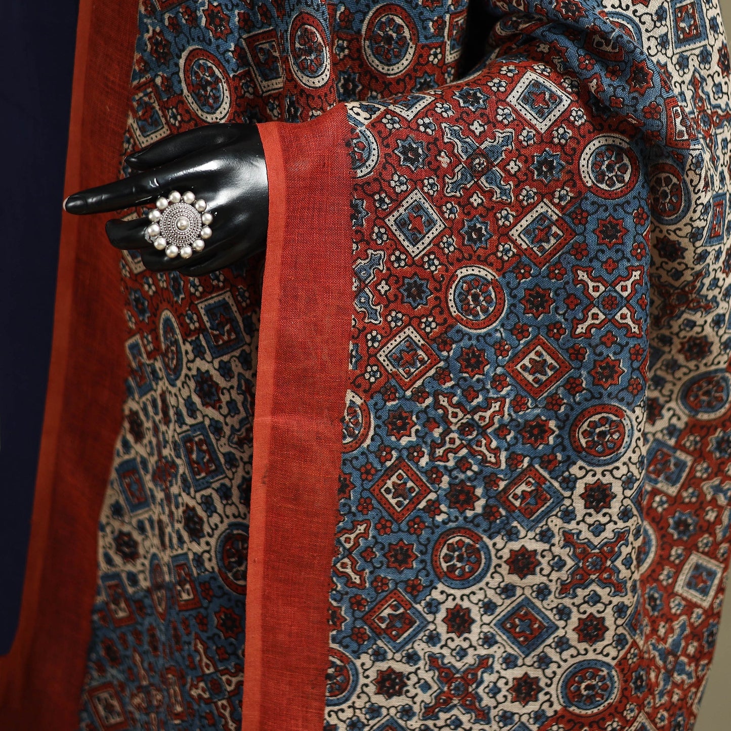 Hand natural dyed linen dupatta with tassels 17