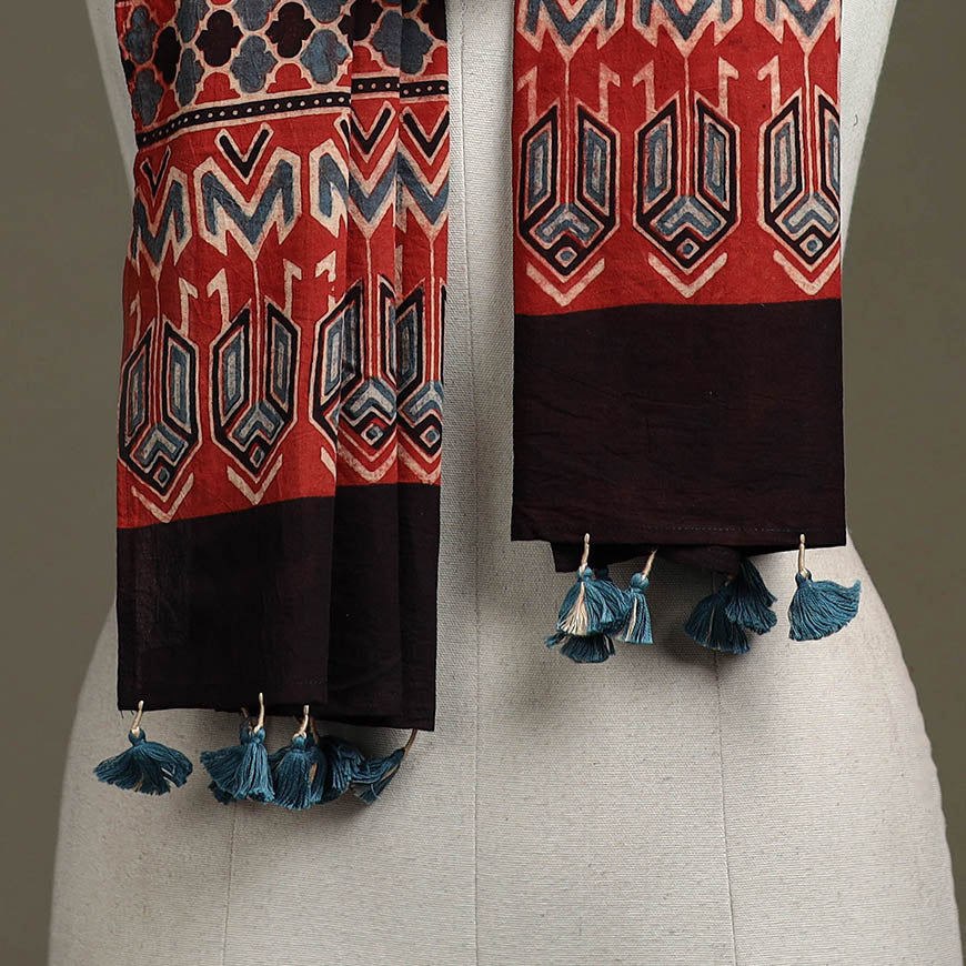 Hand natural dyed pure cotton stole with tassels 25