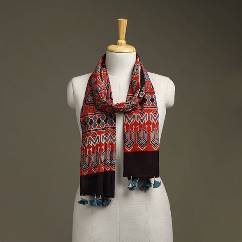 Hand natural dyed pure cotton stole with tassels 25