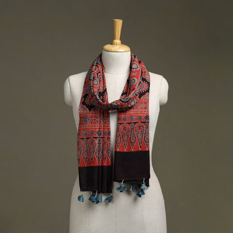 Hand natural dyed pure cotton stole with tassels 26