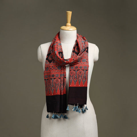 Hand natural dyed pure cotton stole with tassels 27