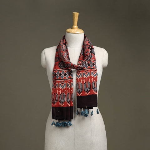 Hand natural dyed pure cotton stole with tassels 28