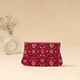 Hand clutch with embossed leather flap 01 - handcrafted