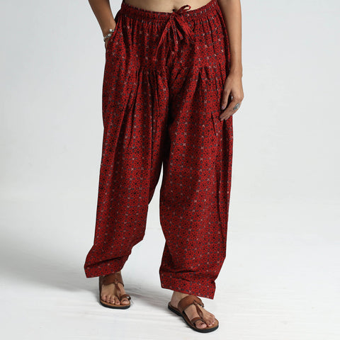 Red - Ajrakh Hand Block Printed Cotton Elasticated Salwar 03