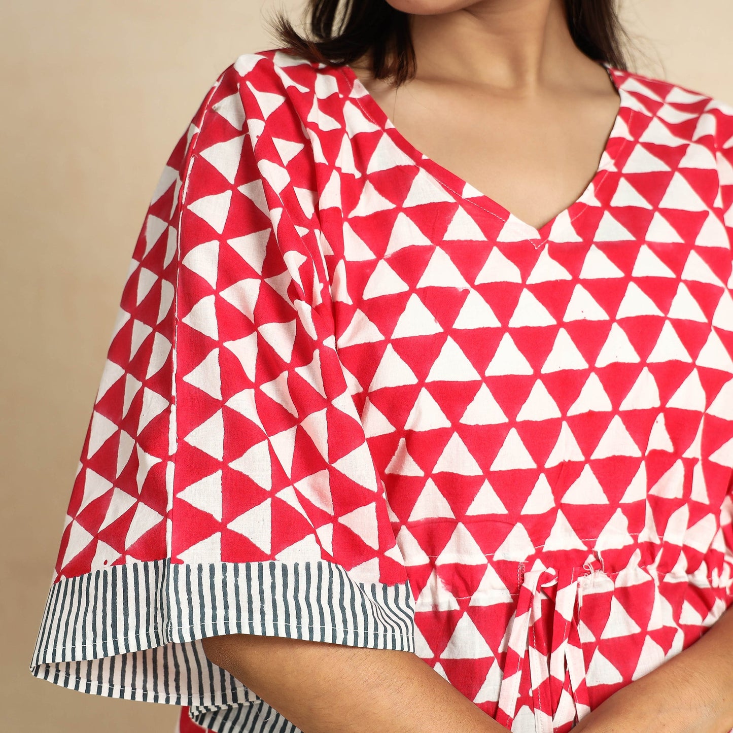 Buy Hand Printed Cotton Kaftan & Pyjama Night Suit Set Online at iTokri.com