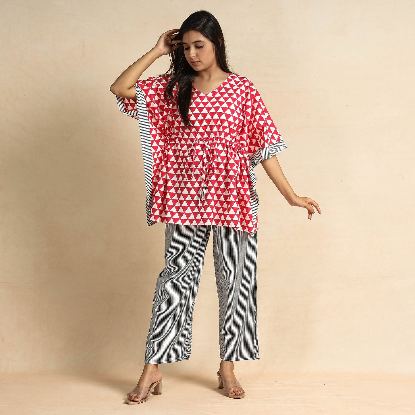Buy Hand Printed Cotton Kaftan & Pyjama Night Suit Set Online at iTokri.com