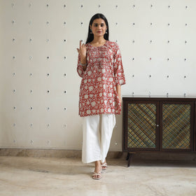 Buy Hand Block Printed Cotton Short Pintuck Bagru Kurta