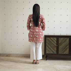 Buy Hand Block Printed Cotton Short Pintuck Bagru Kurta