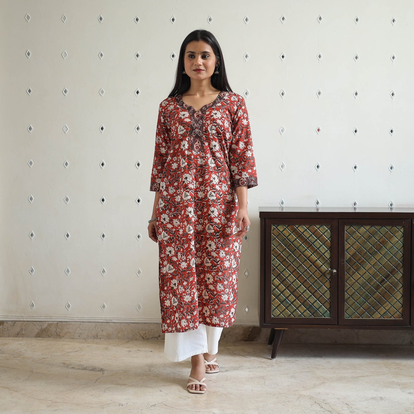  Hand Block Printed Cotton Straight Bagru Kurta for Women