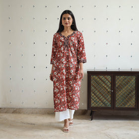  Hand Block Printed Cotton Straight Bagru Kurta for Women