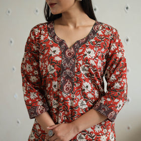  Hand Block Printed Cotton Straight Bagru Kurta for Women