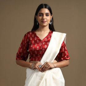 Buy Hand Block Printed Mashru Silk Stitched Blouse Online at iTokri.com