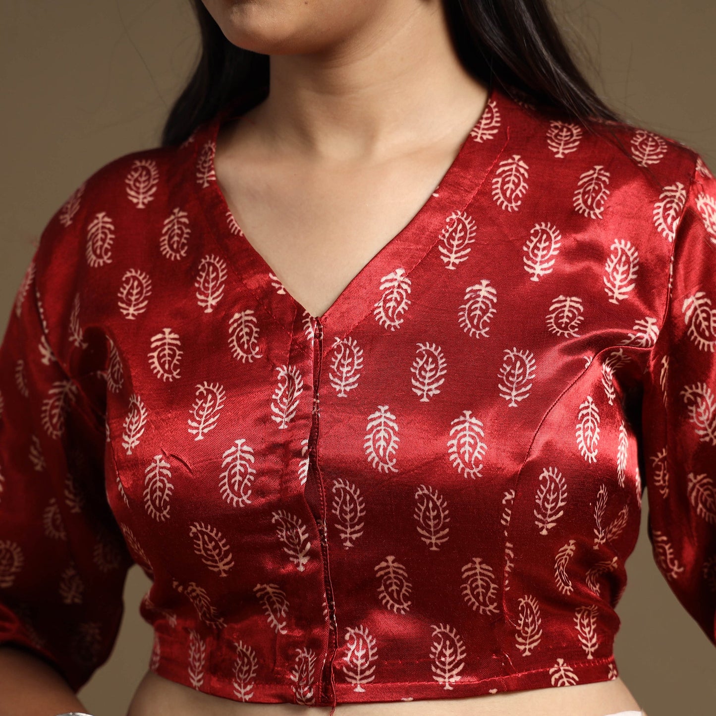 Buy Hand Block Printed Mashru Silk Stitched Blouse Online at iTokri.com