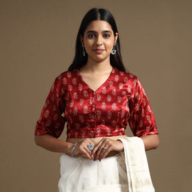 Buy Hand Block Printed Mashru Silk Stitched Blouse Online at iTokri.com