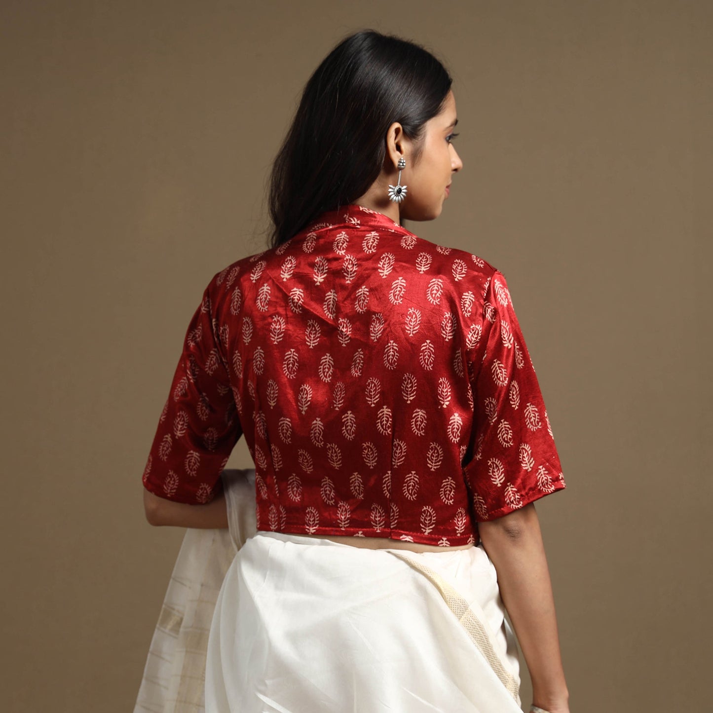 Buy Hand Block Printed Mashru Silk Stitched Blouse Online at iTokri.com