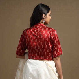 Buy Hand Block Printed Mashru Silk Stitched Blouse Online at iTokri.com