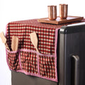 Red Hand Block Print Cotton Fridge Top Cover with Pockets