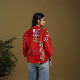 Red - hand-stitched mosaic cotton women’s jacket 02