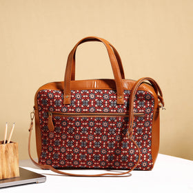  Handcrafted Ajrakh Block Printed Cotton Laptop Bag 