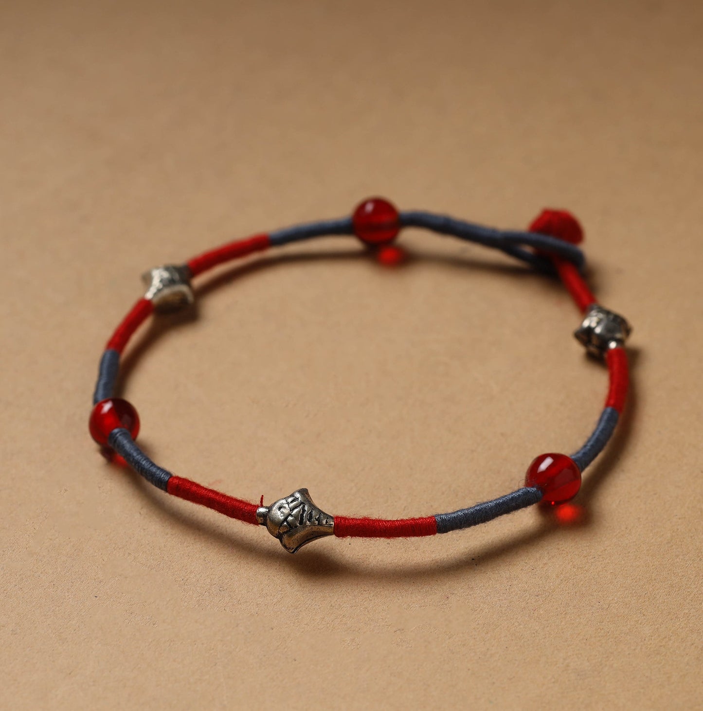 Red Handcrafted Bead & Thread Work Patwa Anklet