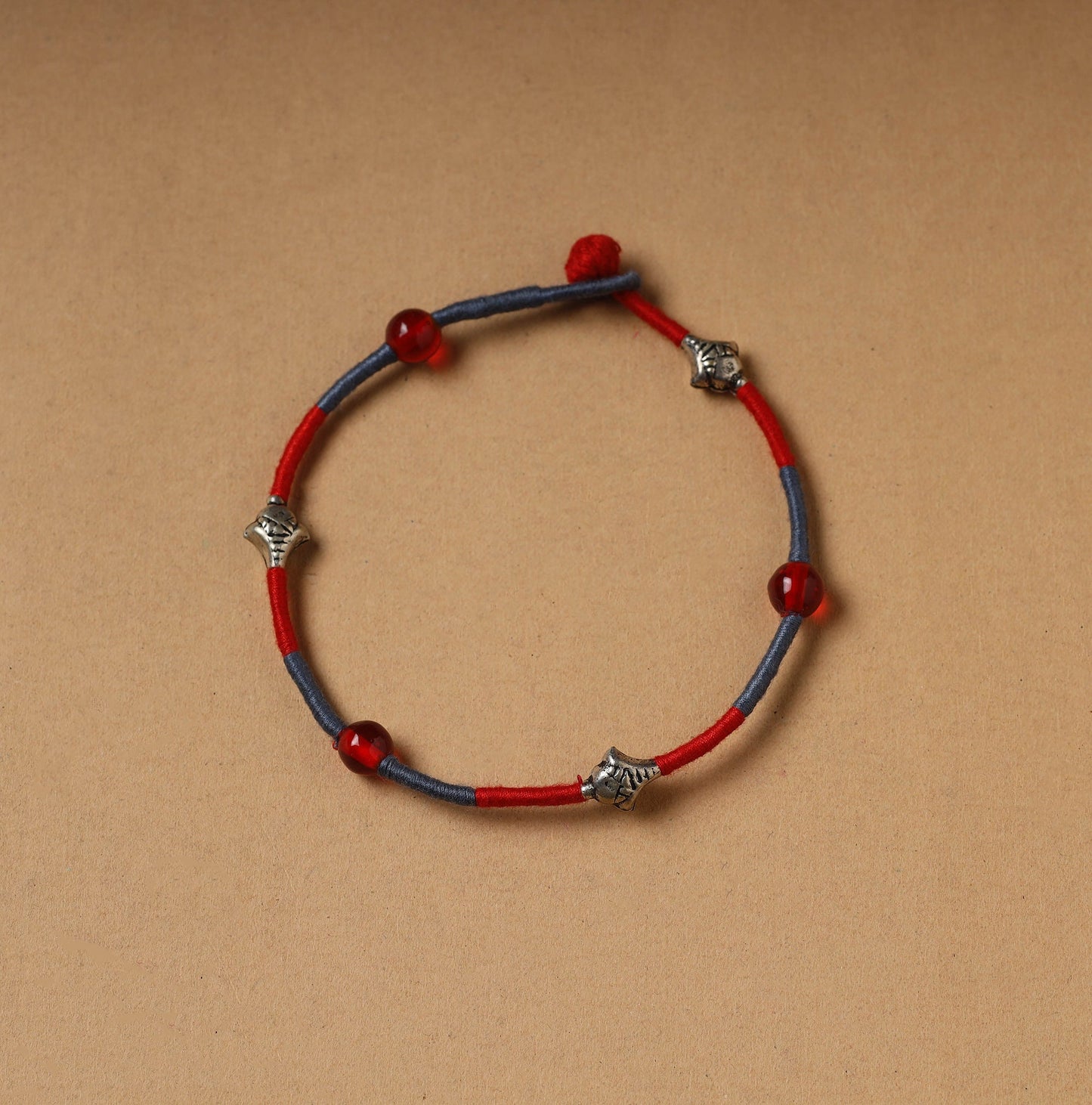 Red Handcrafted Bead & Thread Work Patwa Anklet