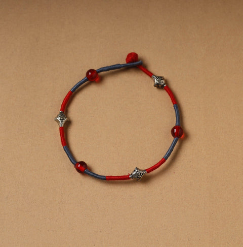 Red Handcrafted Bead & Thread Work Patwa Anklet