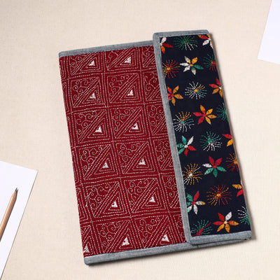 Red Handcrafted Bengal Kantha Work File Folder