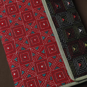 Red Handcrafted Bengal Kantha Work File Folder