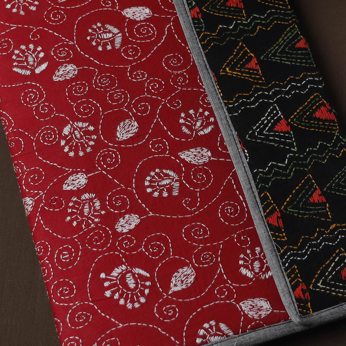 Red Handcrafted Bengal Kantha Work File Folder