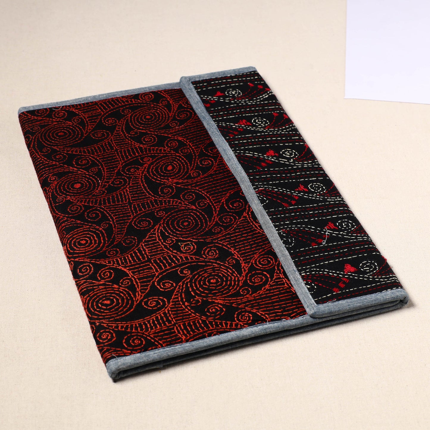 Red Handcrafted Bengal Kantha Work File Folder