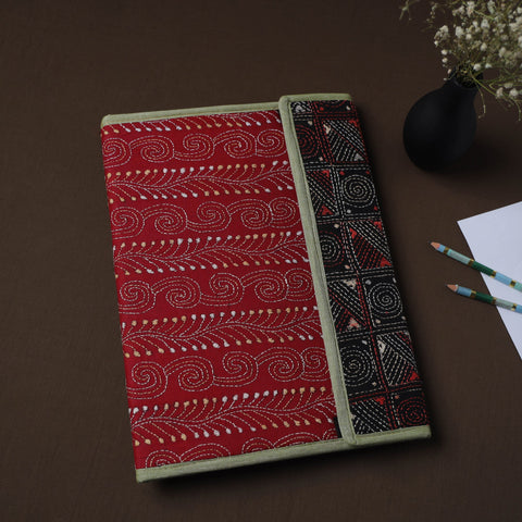 Red Handcrafted Bengal Kantha Work File Folder