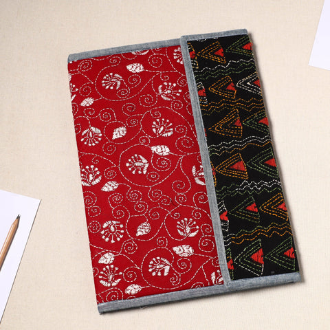 Red Handcrafted Bengal Kantha Work File Folder