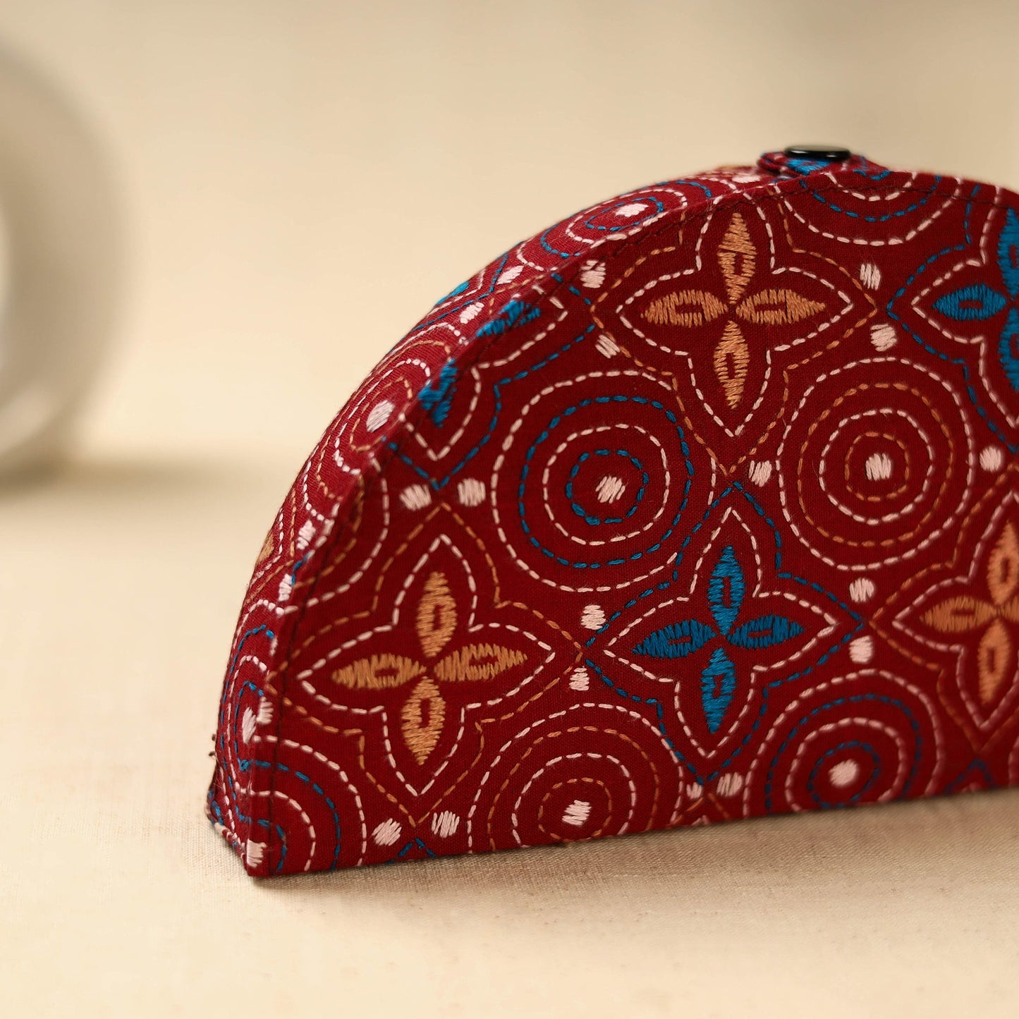 Red Handcrafted Bengal Kantha Work Jewelry Box