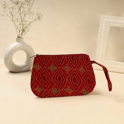 Red Handcrafted Bengal Kantha Work Multipurpose Pouch
