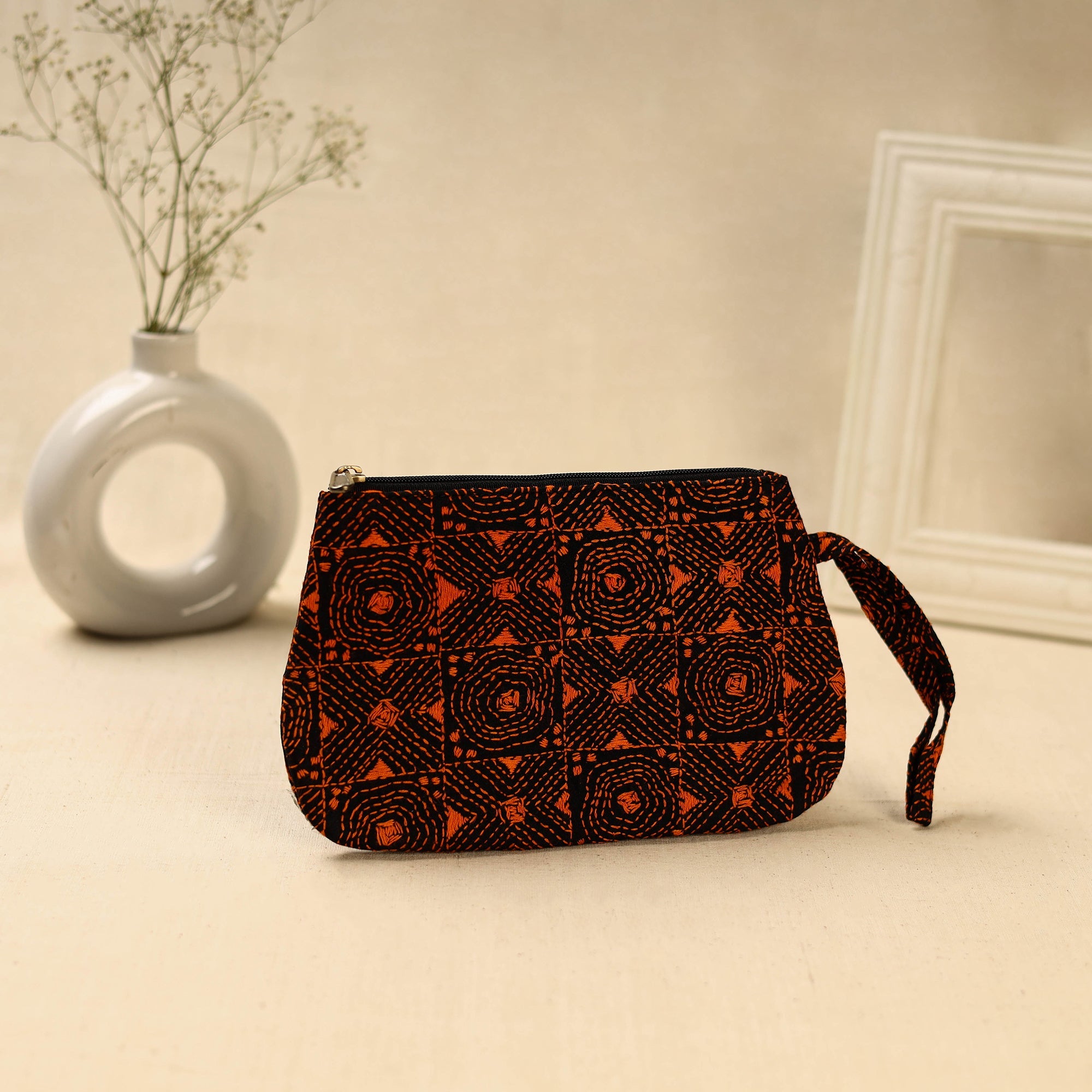 Red Handcrafted Bengal Kantha Work Multipurpose Pouch