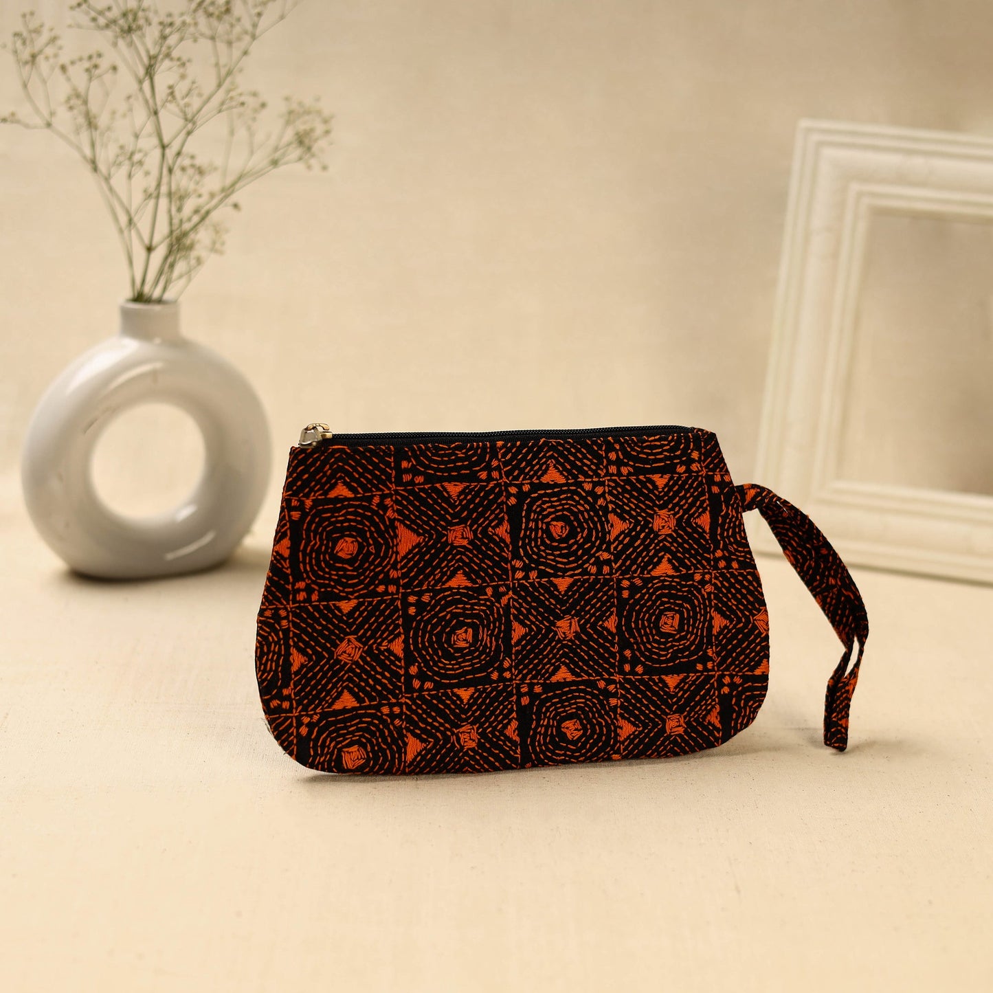 Red Handcrafted Bengal Kantha Work Multipurpose Pouch