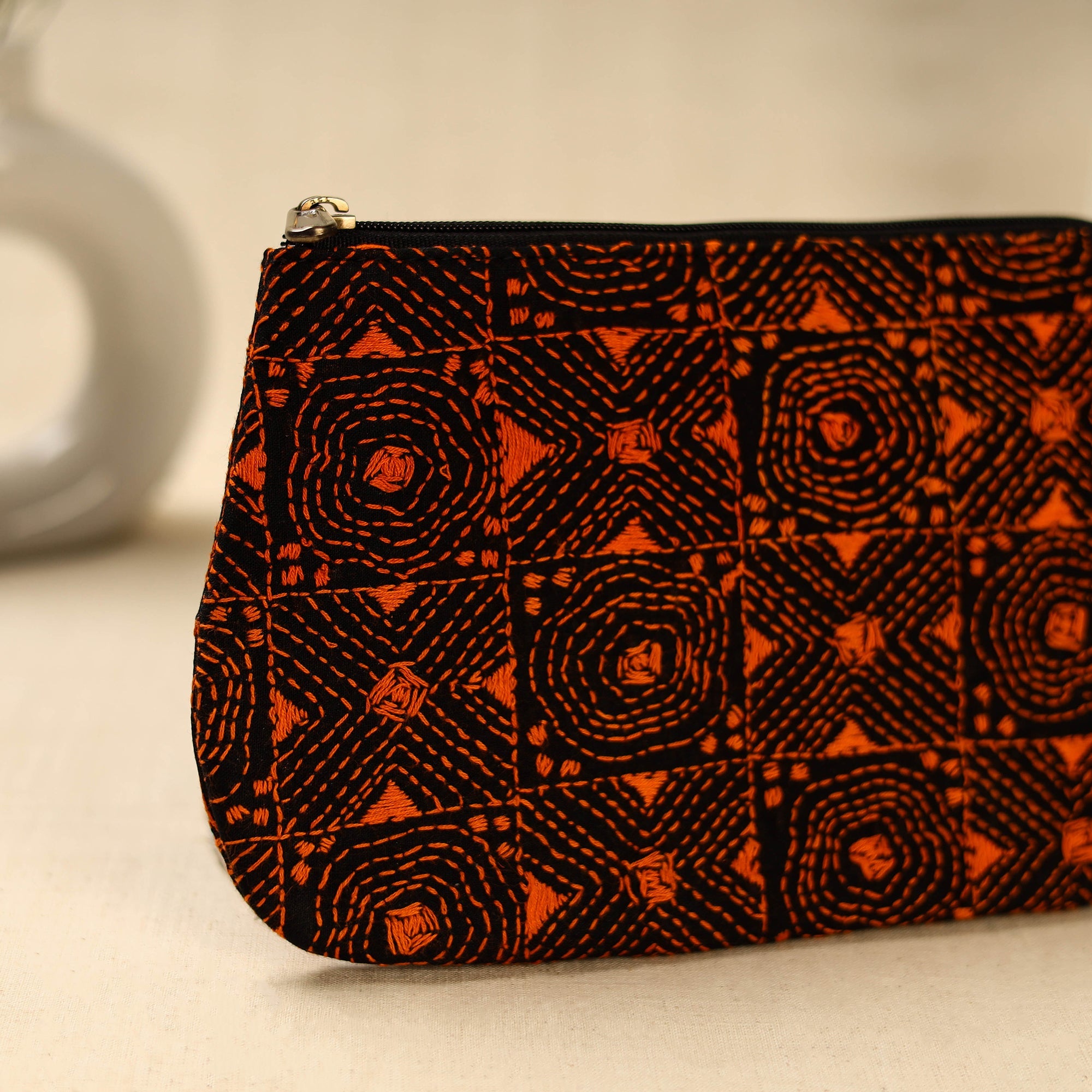 Red Handcrafted Bengal Kantha Work Multipurpose Pouch