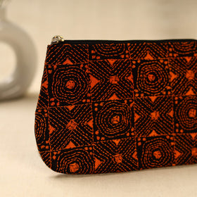 Red Handcrafted Bengal Kantha Work Multipurpose Pouch