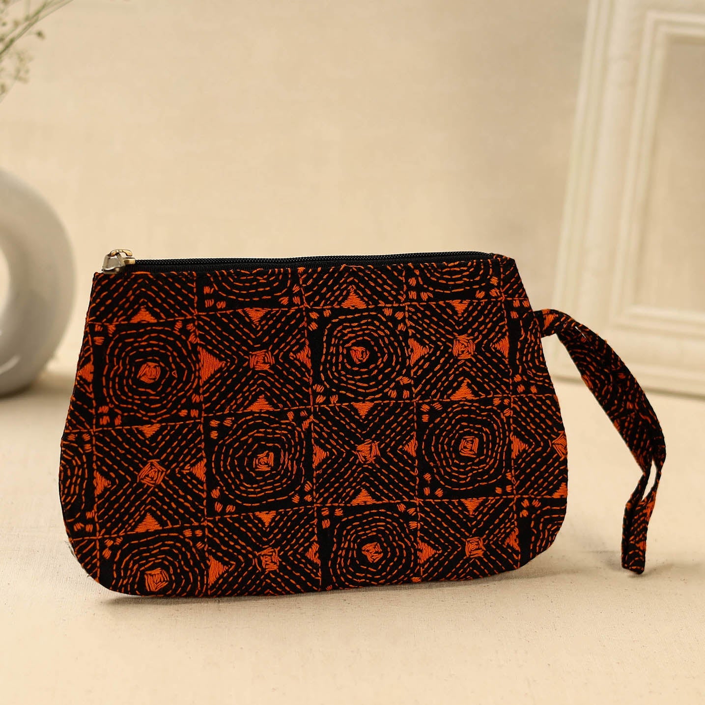 Red Handcrafted Bengal Kantha Work Multipurpose Pouch