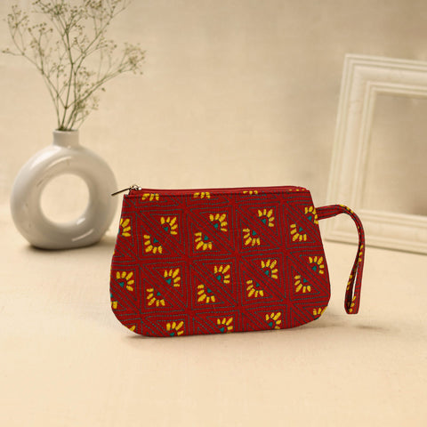 Red Handcrafted Bengal Kantha Work Multipurpose Pouch