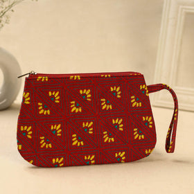Red Handcrafted Bengal Kantha Work Multipurpose Pouch