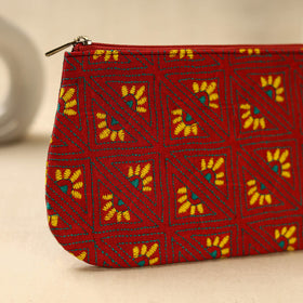 Red Handcrafted Bengal Kantha Work Multipurpose Pouch