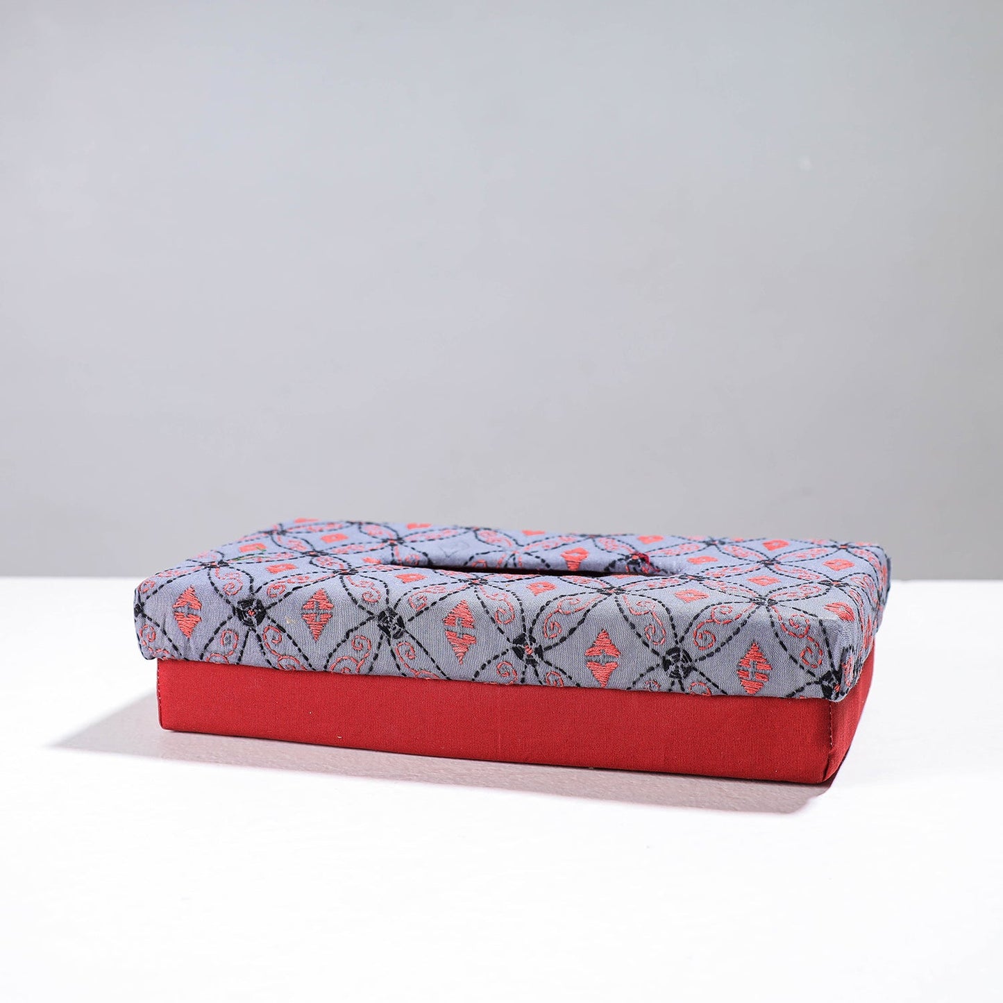 Red Handcrafted Bengal Kantha Work Tissue Box 