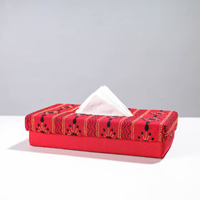 Red Handcrafted Bengal Kantha Work Tissue Box 