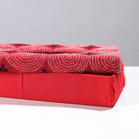 Red Handcrafted Bengal Kantha Work Tissue Box 