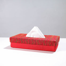Red Handcrafted Bengal Kantha Work Tissue Box 