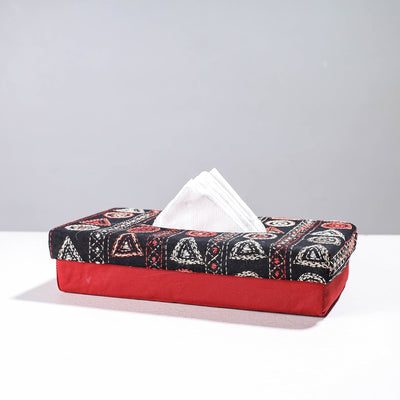 Red Handcrafted Bengal Kantha Work Tissue Box 