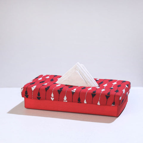 Red Bengal Kantha Work Handcrafted Tissue Box 