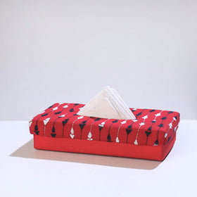 Red Bengal Kantha Work Handcrafted Tissue Box 