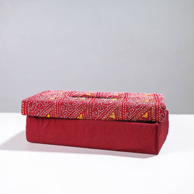 Red Handcrafted Bengal Kantha Work Tissue Box 